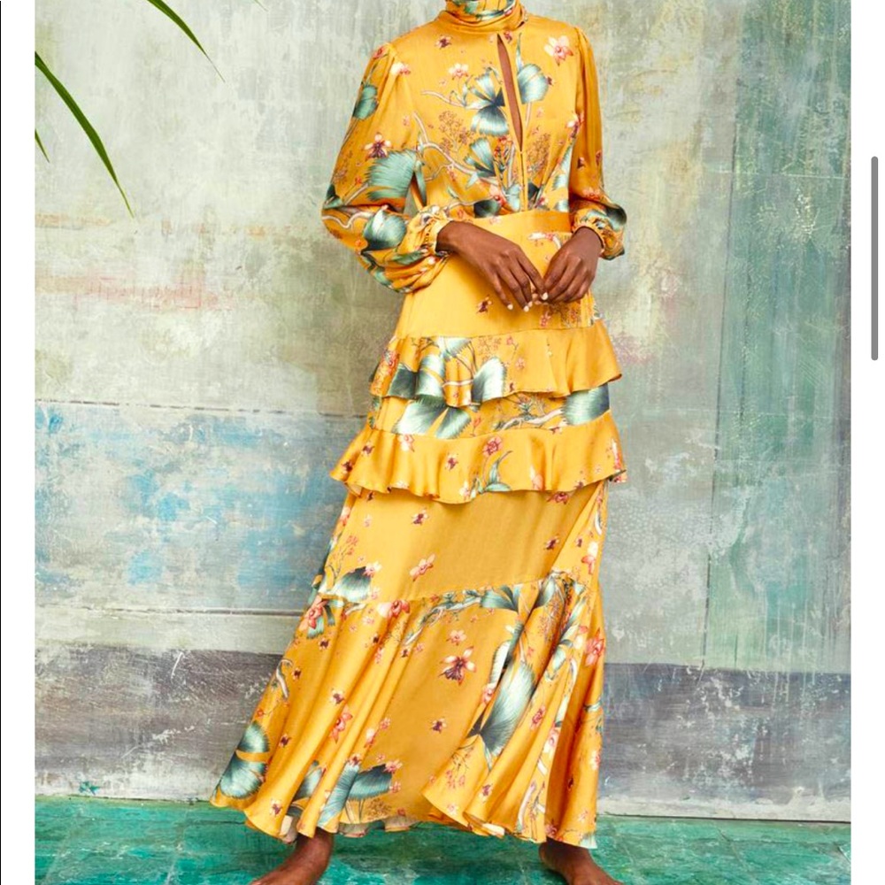 NWT Johanna Ortiz X H&M yellow maxi satin dress